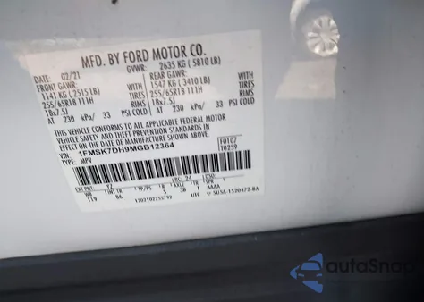 2021 Ford Explorer Xlt из США, поврежденный, VIN 1FMSK7DH9MGB12364